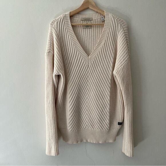 Scotch & Soda Sweater Chunky V-Neck Knit Pullover Cream Size Large Coastal - Picture 2 of 9